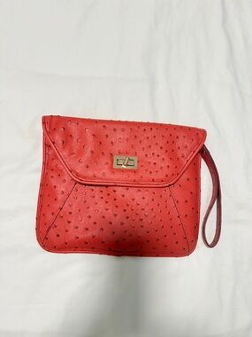 Rare Aldo ostrich-embossed clutch bag in a vibrant red color